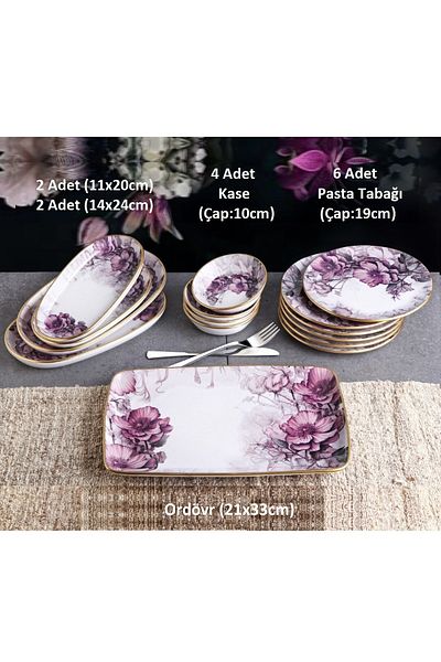 Pinkev 27 Piece Ceramic Breakfast Plate Set with Tea Cups