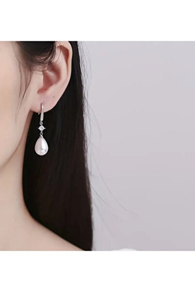 ER TAKI Silver Color with Stone Dangle Water Drop Pearl Chic Wedding Evening Dress Earrings