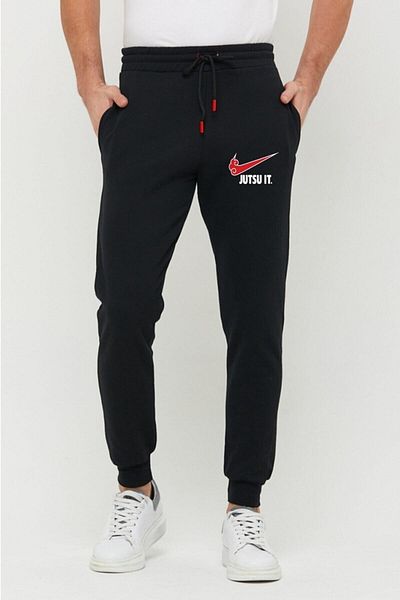 Relax family xf Μαύρο Slim Fit Jutsu Printed Ανδρικό Φούτερ Jogger - Βαμβακερό