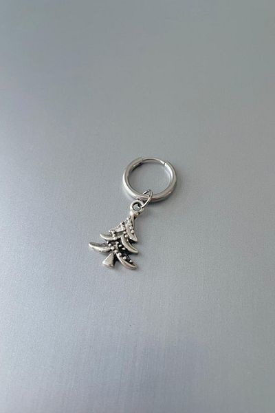 Jaida Moda Unisex Silver Christmas Tree Christmas Dangle Steel Earrings