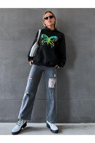 Relax family xf Πολύχρωμο σχέδιο με στάμπα γυναικεία φούτερ oversize