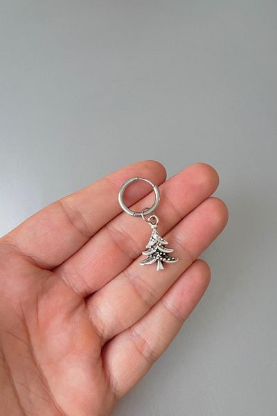 Jaida Moda Unisex Silver Christmas Tree Christmas Dangle Steel Earrings