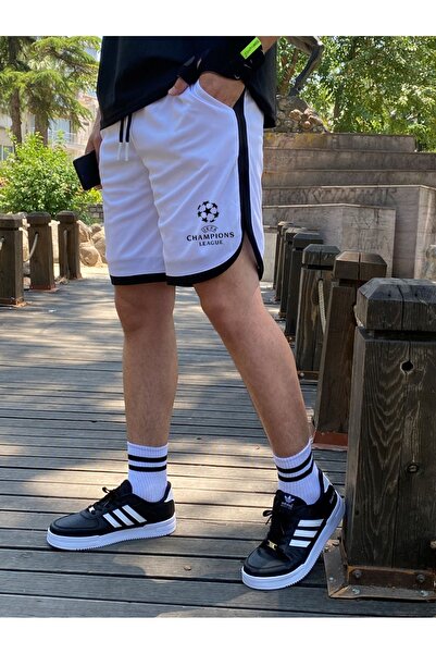 Relax family xf Ανδρικό λευκό μπάσκετ ποδοσφαίρου ριγέ χτενισμένο βαμβακερό σορτς γυμναστικής αθλητική προπόνηση τζόκινγκ βερμούδες