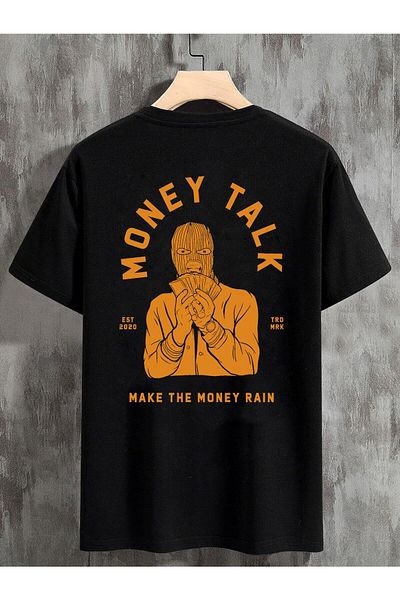 Relax family xf Черна унисекс голяма тениска - Money Talk Back Print