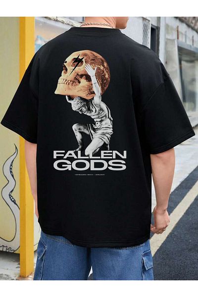 Relax family xf Unisex Fallengods Back Printed Oversize Μαύρο T-shirt
