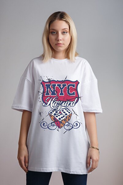 Relax family xf Ženske bele Nyc Štampano Oversize kroj T-shirt