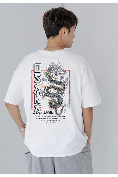 Relax family xf Tricou oversize alb Unixe - Imprimare pe spate Osaka