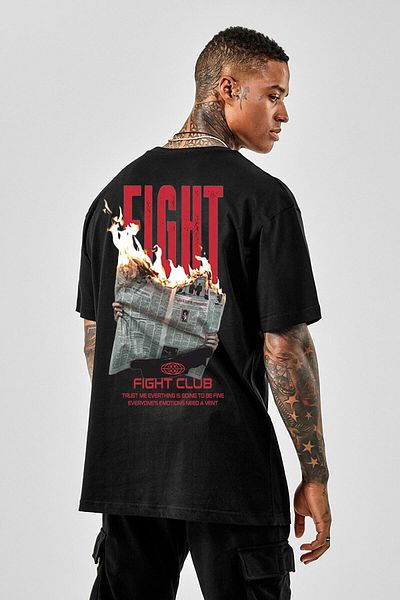 Relax family xf Unisex Oversize Μαύρο T-shirt - Fight Club Back Print