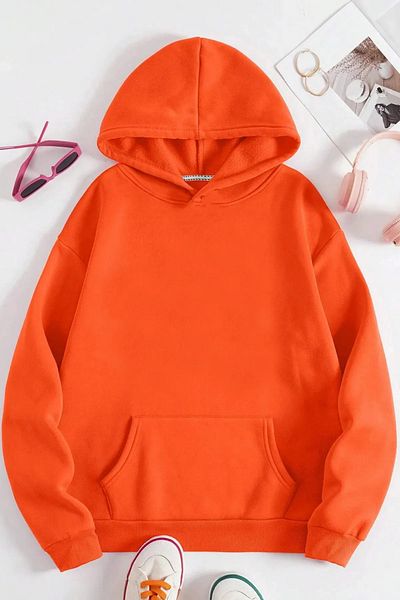 Relax family xf Unisex Hooded Orange Sweatshirt Winter Cotton 2 Thread