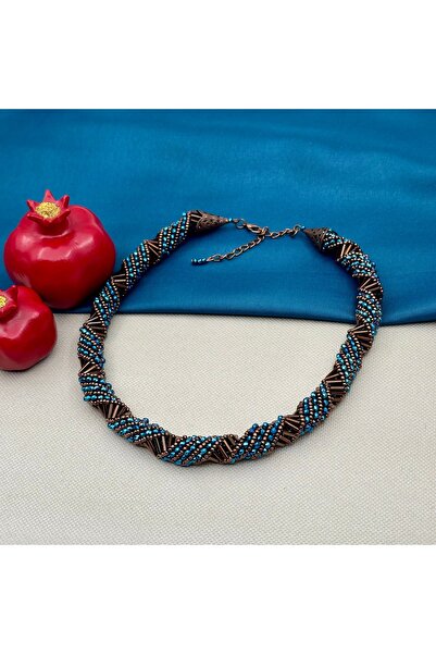 Opia Takı & Aksesuar Kadın Spiral Boru Ve Kristal Boncuklu El Yapımı Kolye