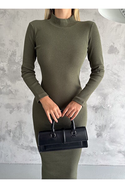 YUSUF CAN KARATAŞ KARATAŞ GİYİM Kadın Dik Yaka Fitilli Likralı Kaşkorse Kumaş Tesettür Uygun Uzun Kalem Elbise Boy 135 CM