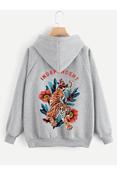 Relax family xf سويت شيرت رمادي بغطاء للرأس للرجال - مطبوع من الخلف