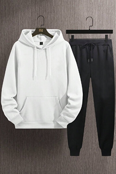 Relax family xf Ανδρική χειμερινή λευκή μαύρη μπλούζα αθλητική φόρμα συνδυασμένη στο κάτω μέρος