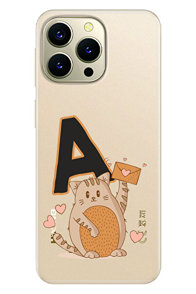 HİKİNG A43 / A48 Uyumlu Kılıf Baskılı Desenli Silikon Kedili A Harfi