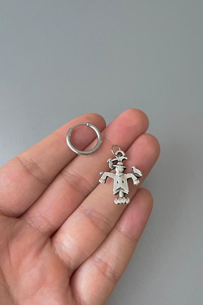Jaida Moda Unisex Silver Christmas Halloween Scarecrow Dangle Steel Hoop Earrings