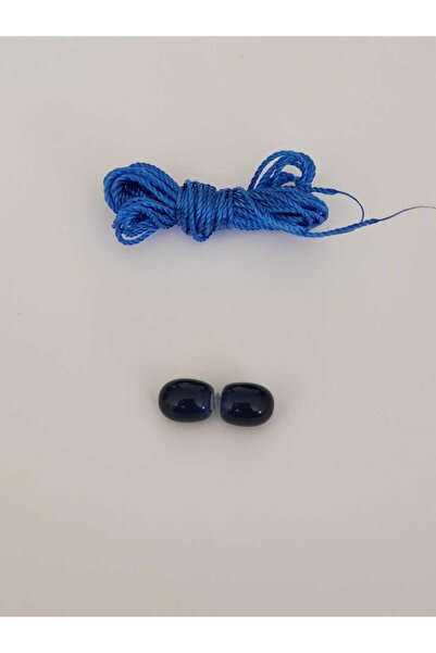 Kehribar Sarayı Lacivert Vidalı Kehribar Klipsi ve Mavi İp