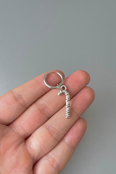 Jaida Moda Unisex Silver New Year Christmas Walking Stick Figure Dangle Steel Hoop Earrings