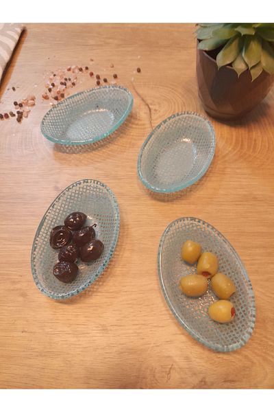 Zuzu Set of 4 Organic Colorful Gingham Patterned Ellipse Sauce Bowl and Jam Bowl