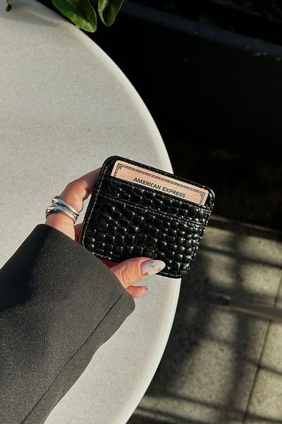 klovi Black Leather Look Shiny Card Holder Mini Wallet
