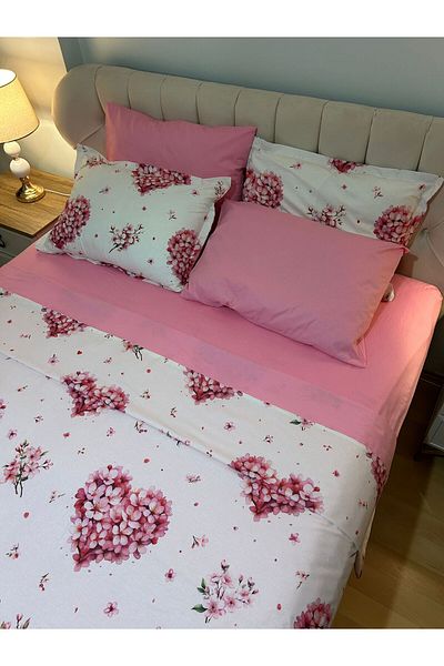 Zeren Home 100% βαμβακερό σετ διπλής παπλωματοθήκης με σχέδιο καρδιάς δύο όψεων 6 τεμαχίων