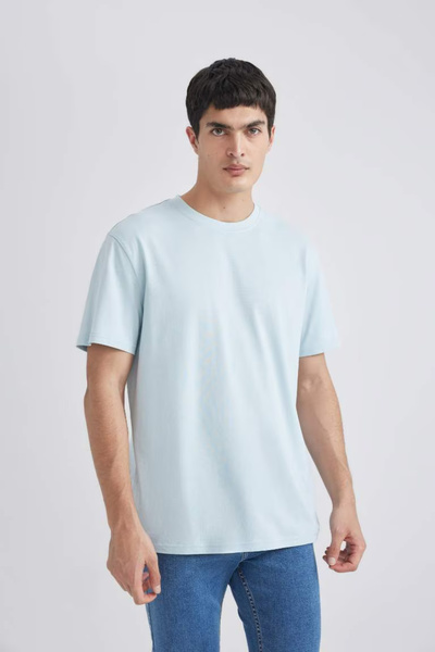 DeFacto Нова футболка з коротким рукавом та круглим вирізом, яскраво-синього кольору