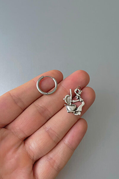 Jaida Moda Unisex Gümüş Cadılar Bayramı Konseptli Çelik Halka Küpe