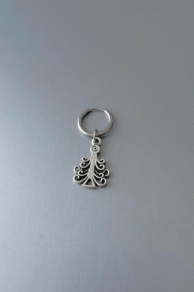 Jaida Moda Unisex Silver Christmas Pine Tree Figure Dangle Steel Hoop Earrings