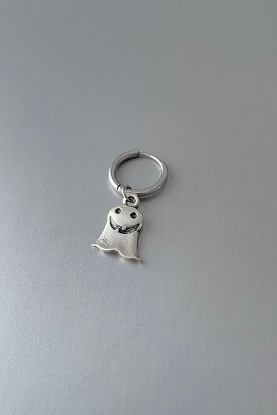 Jaida Moda Unisex Silver Smiling Ghost Figure Steel Hoop Earrings