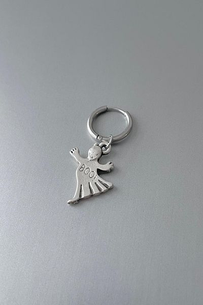 Jaida Moda Unisex Silver Christmas Boo Ghost Figure Steel Hoop Earrings
