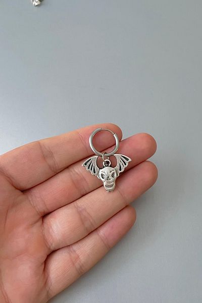 Jaida Moda Unisex Silver New Year Halloween Skull Steel Hoop Earrings