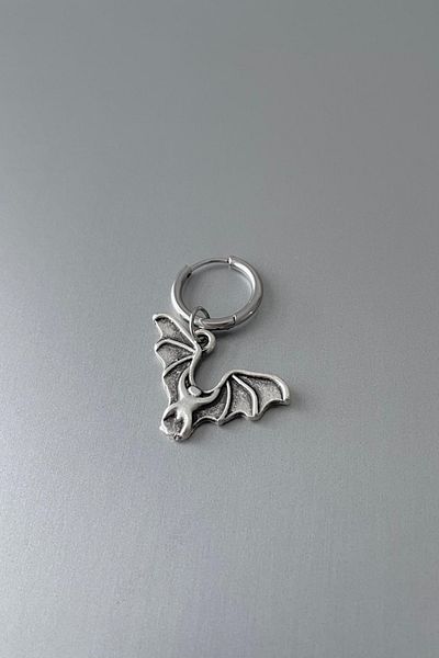 Jaida Moda Unisex Silver Christmas New Year Bat Figure Steel Hoop Earrings