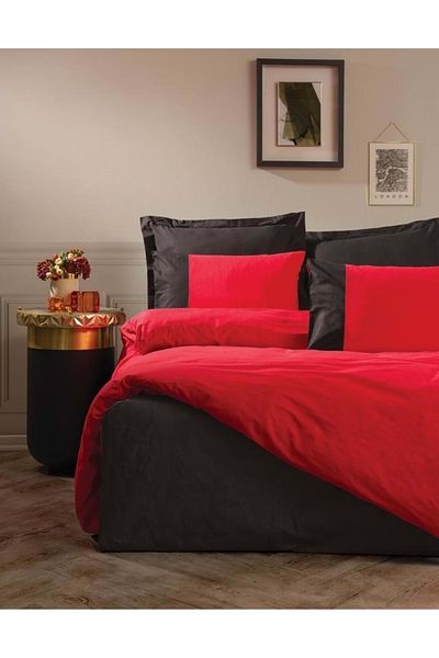 Cotton Box Red-Black Double Plain Quilt Cover Set