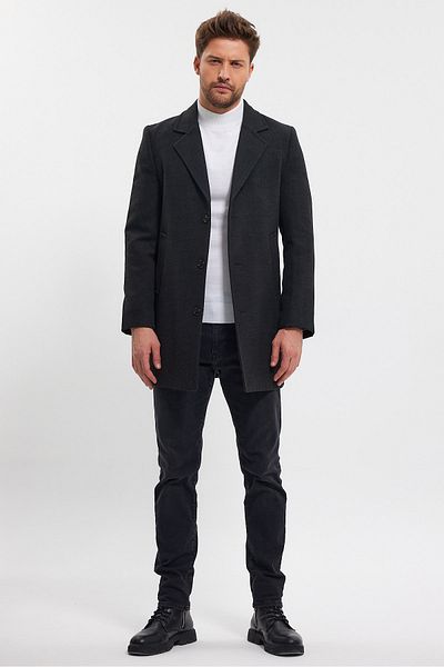 TREND KOMBİN Ανδρικό παλτό με γιακά ανθρακί τζάκετ Standard Fit Stash