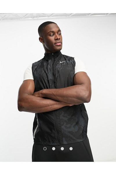Nike Repel Run Division Running Recoverable Full-Zip Black Men's Thin Running Vest