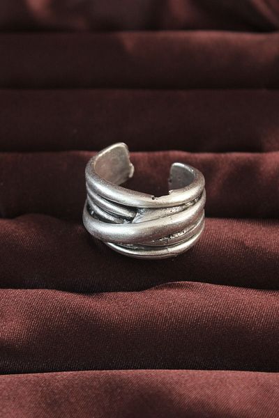 SeyCey.co Silver Color Rib Model Adjustable Men's Ring