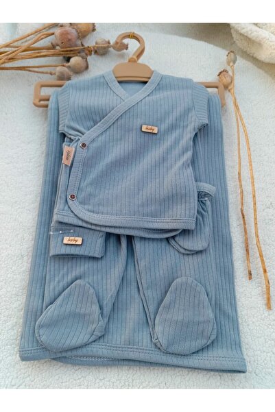 Bilge Trend Erkek Bebek Gri Natural 7 Parça Hastane Çıkışı , Zıbın Seti %100 Pamuk