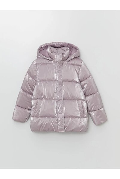 LC Waikiki LCW Kids Mat Lila Kapüşonlu Kız Çocuk Şişme Mont