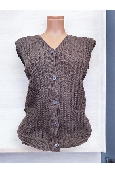 EM&FA TEKSTİL Thick Knitted Hairbraid Model Pocket Knitwear Mother Vest