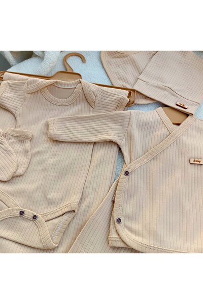 Bilge Trend Baby Boy 7 Piece Hospital Outlet - Beige Natural Zibin Set 100% C...