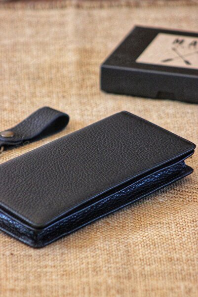 MAT CRAFT Μακρύ πορτοφόλι από γνήσιο δέρμα Unisex με θήκη τηλεφώνου - με λουράκι χειρός και μπρελόκ ως δώρο