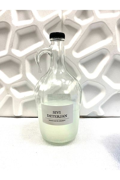 Karçiçeği Home Decorative Glass Liquid Detergent Bottle 1500 Ml with Black Cap