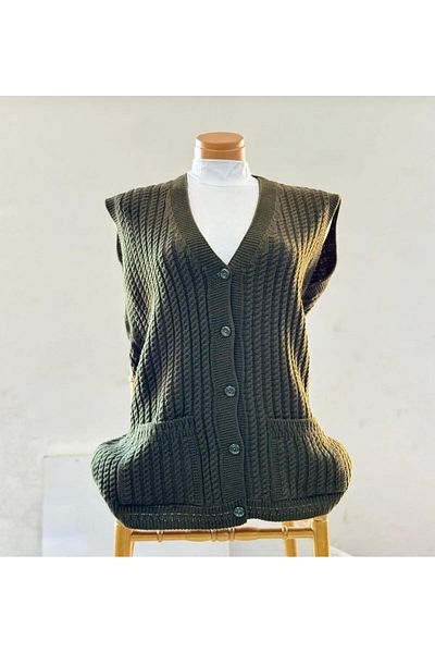 EM&FA TEKSTİL Thick Knitted Hairbraid Model Pocket Knitwear Mother Vest
