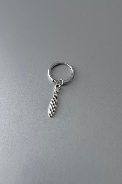 Jaida Moda Unisex Silver Feather Design Dangle Steel Earrings