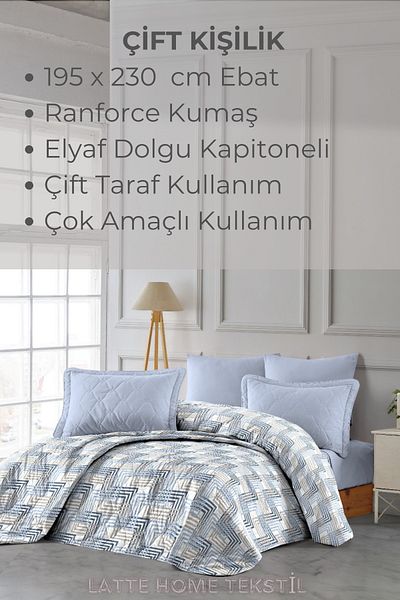 LATTE TEKSTİL Double Quilted Bedspread - Flat White, Multi-Purpose, 195X230Cm