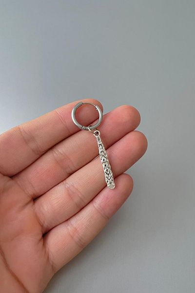 Jaida Moda Unisex Silver Striped Bar Design Steel Hoop Earrings