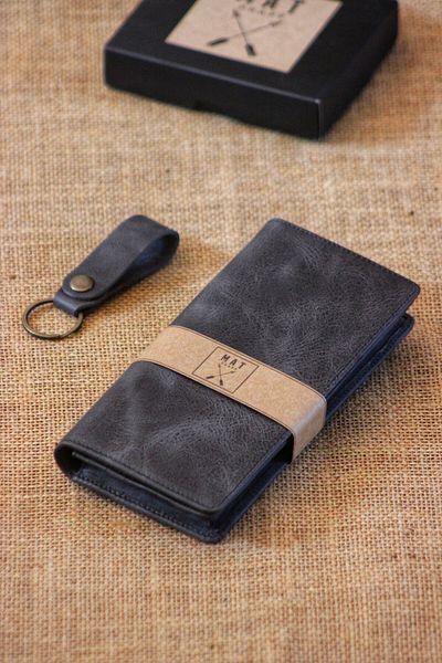 MAT CRAFT Unisex Genuine Leather Long Wallet with Phone Compartment - with Hand Band and Keychain Gift