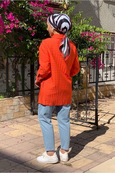 Moda Rosa 25K4121 - AÇIK KIRMIZI - TAŞ DETAYLI KAPİTONELİ CEKET