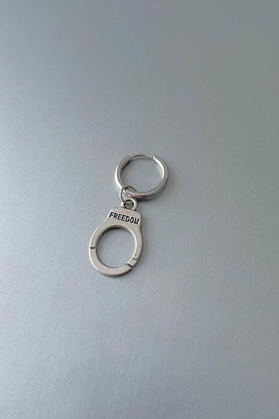 Jaida Moda Unisex Silver Freedom Figured Dangle Steel Hoop Earrings