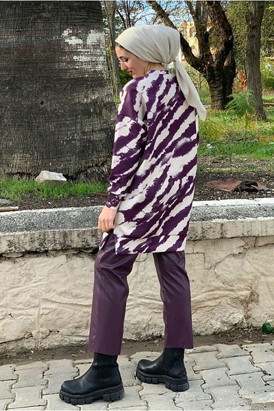 Moda Rosa 25K4164 - Purple - Pullu Scuba Tunic