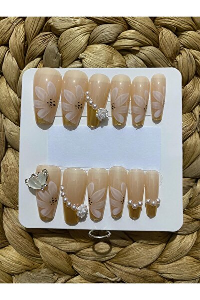Lux Cosmetics 12'li Desenli Taşlı Lüks 3D Balerin Takma Tırnak (24 Adet Stick...